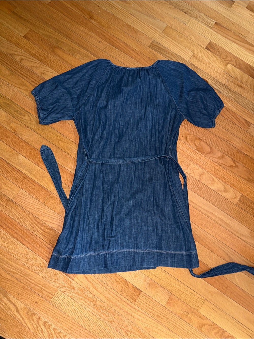 Free Assembly Denim Blue Short-Sleeve Tie-Waist Dress Button - Picture 6 of 6